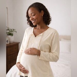 Maternity Cream Long Sleeve Top with Lace Detail
